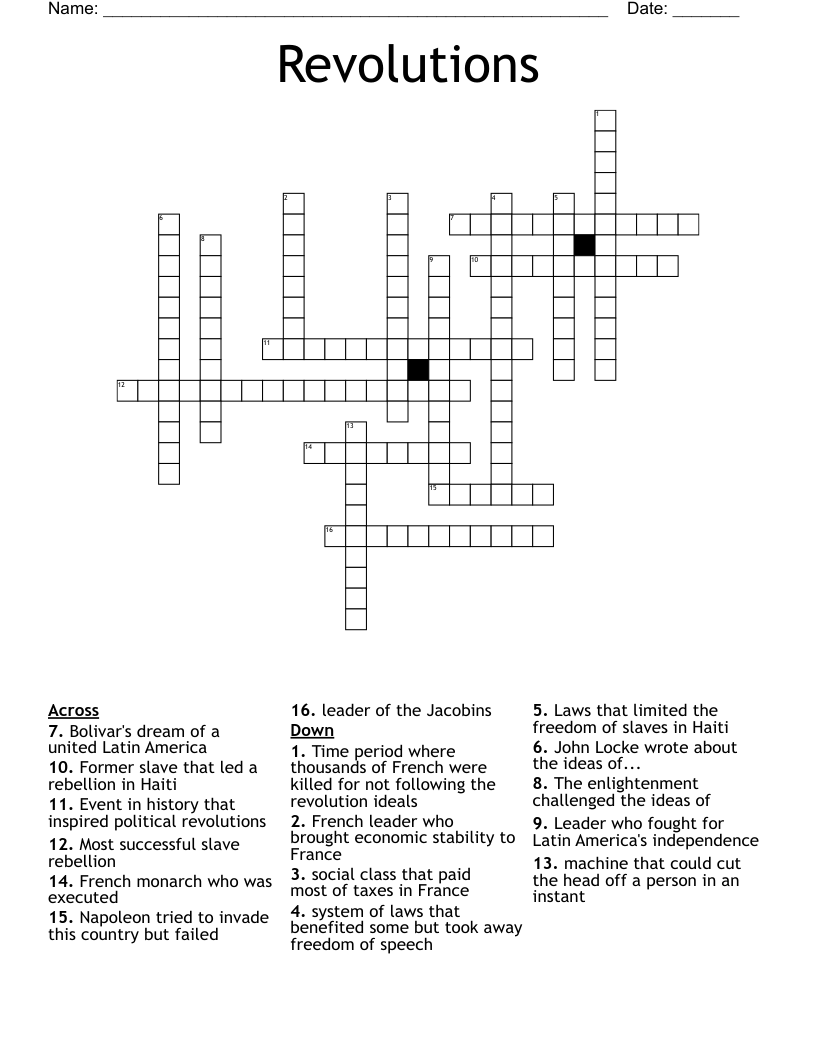 Revolutions Crossword