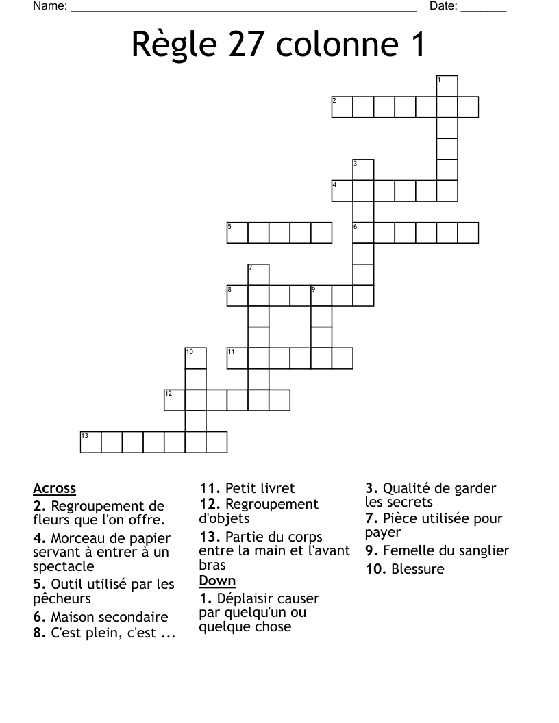 Règle 27 colonne 1 Crossword