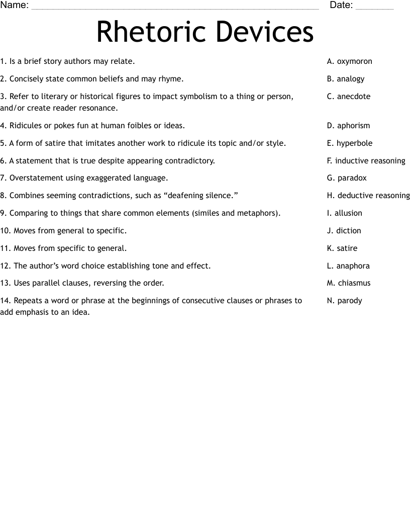 Rhetoric Devices Worksheet