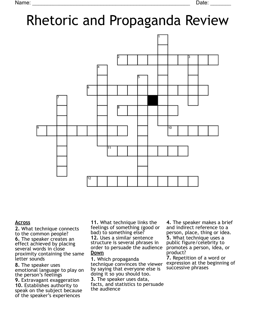 Rhetoric and Propaganda Review Crossword