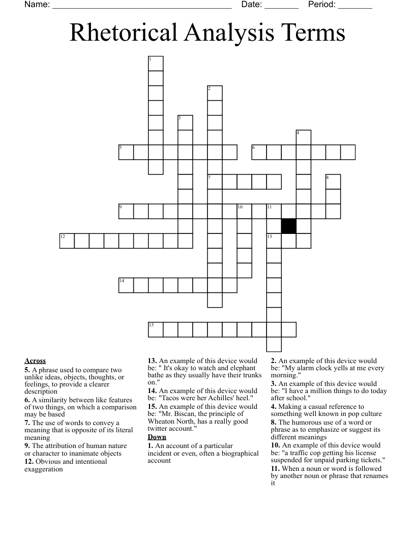 Rhetorical Analysis Terms Crossword