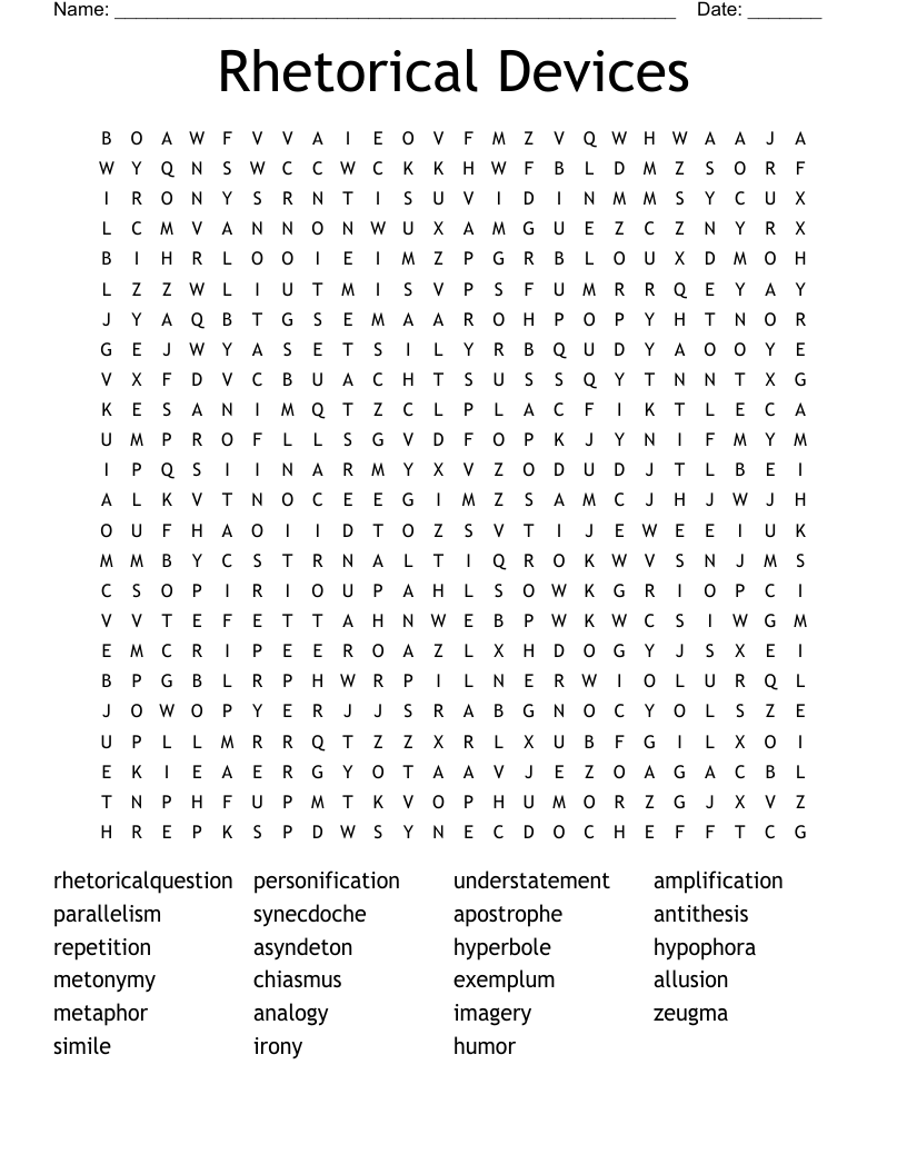 Rhetorical Devices Word Search