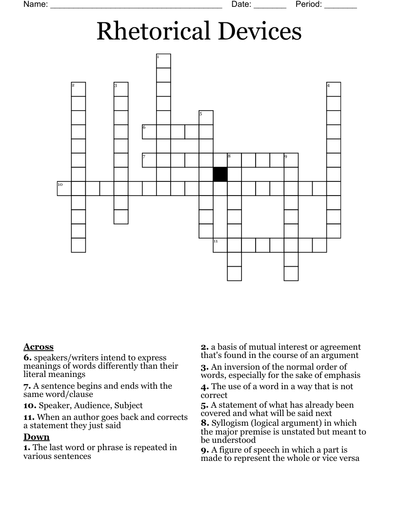 Rhetorical Devices Crossword