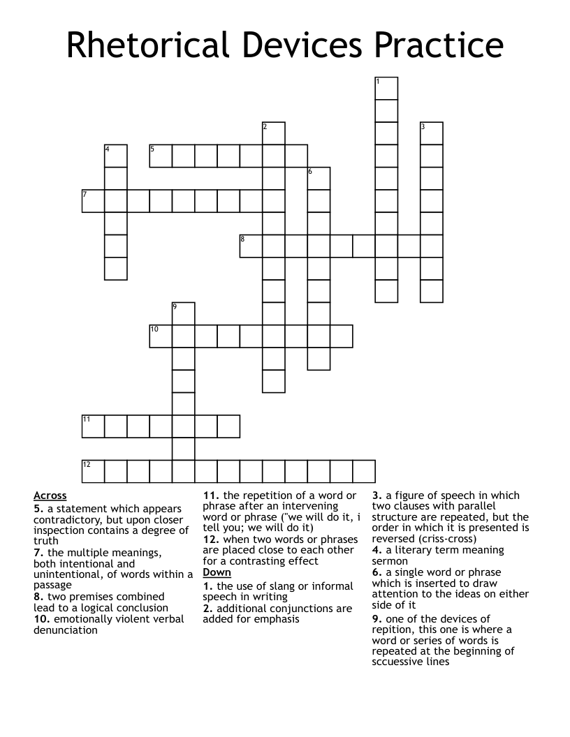 Rhetorical Devices Practice Crossword