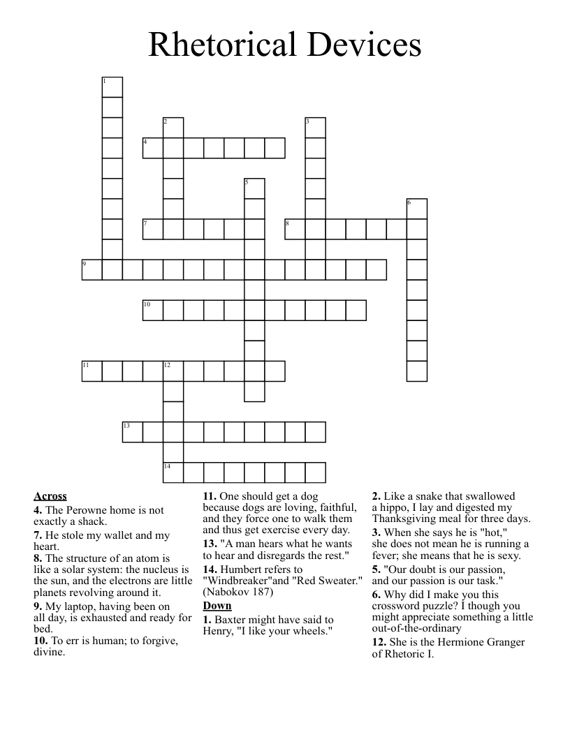 Rhetorical Devices  Crossword