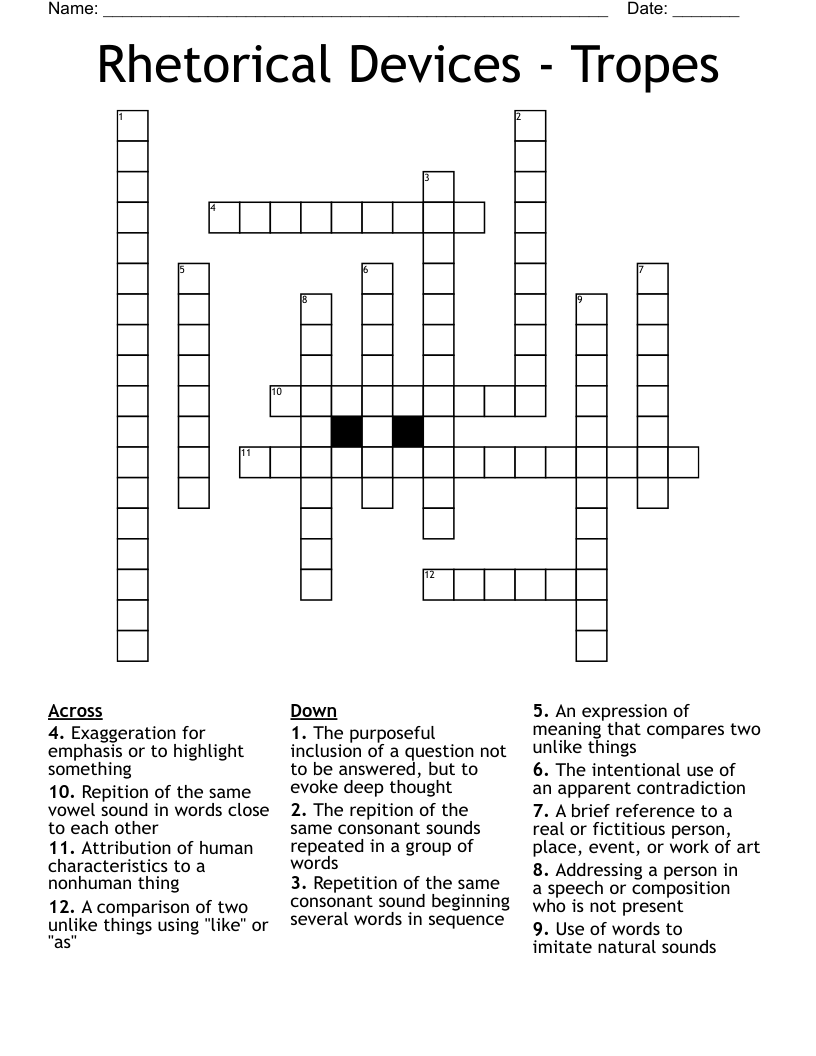 Rhetorical Devices - Tropes Crossword