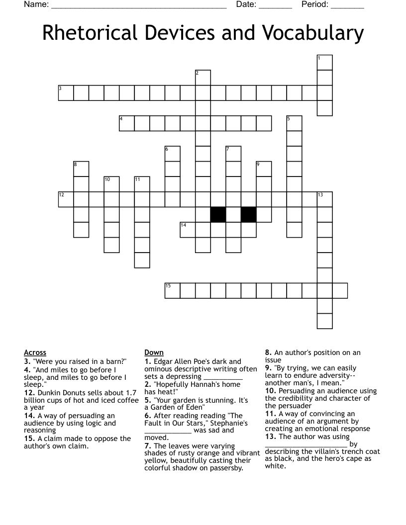 Rhetorical Devices and Vocabulary Crossword