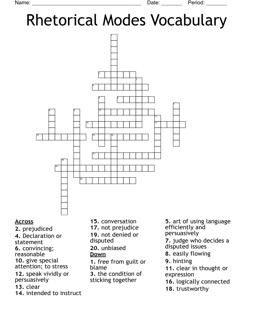 Rhetorical Modes Vocabulary Crossword