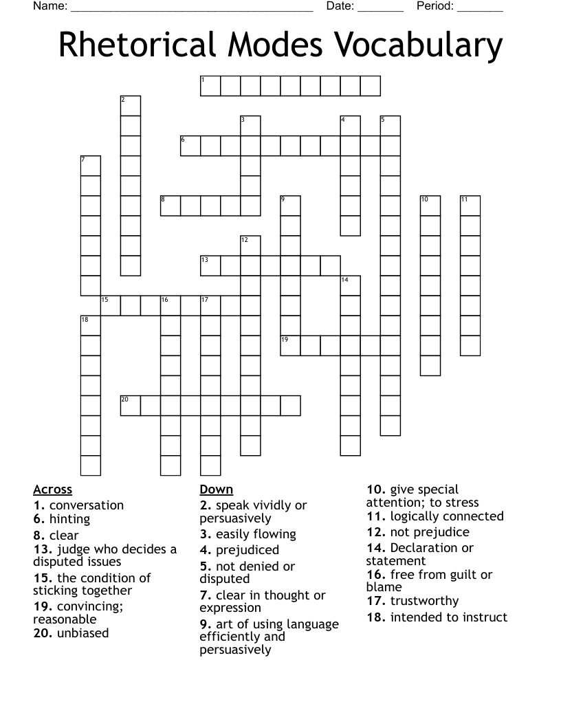 Rhetorical Modes Vocabulary Crossword