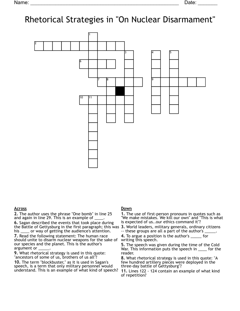 Rhetorical Strategies in "On Nuclear Disarmament" Crossword