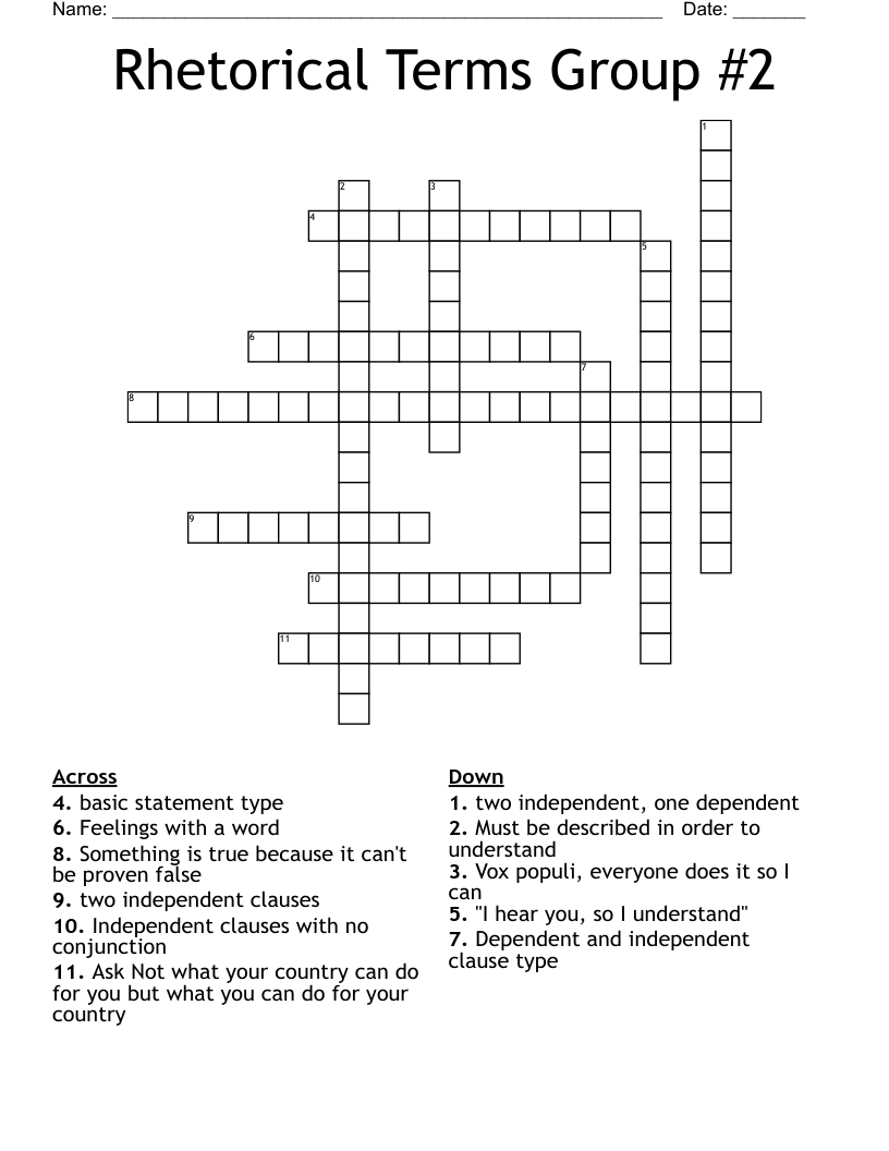 Rhetorical Terms Group #2 Crossword