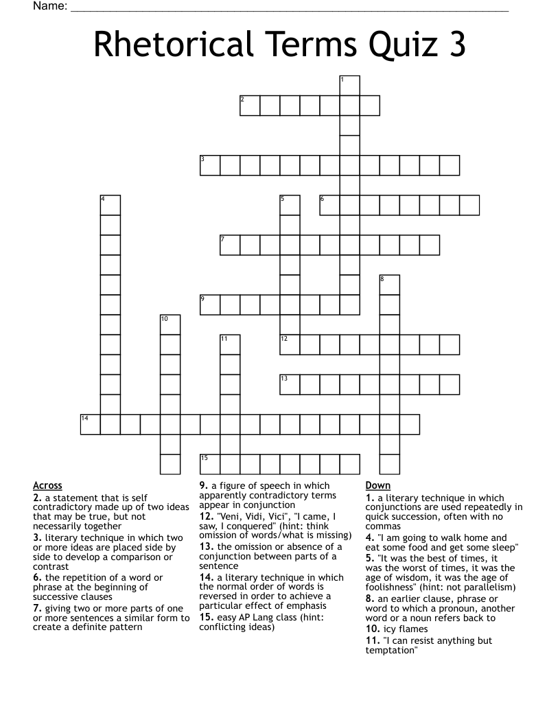 Rhetorical Terms Quiz 3 Crossword