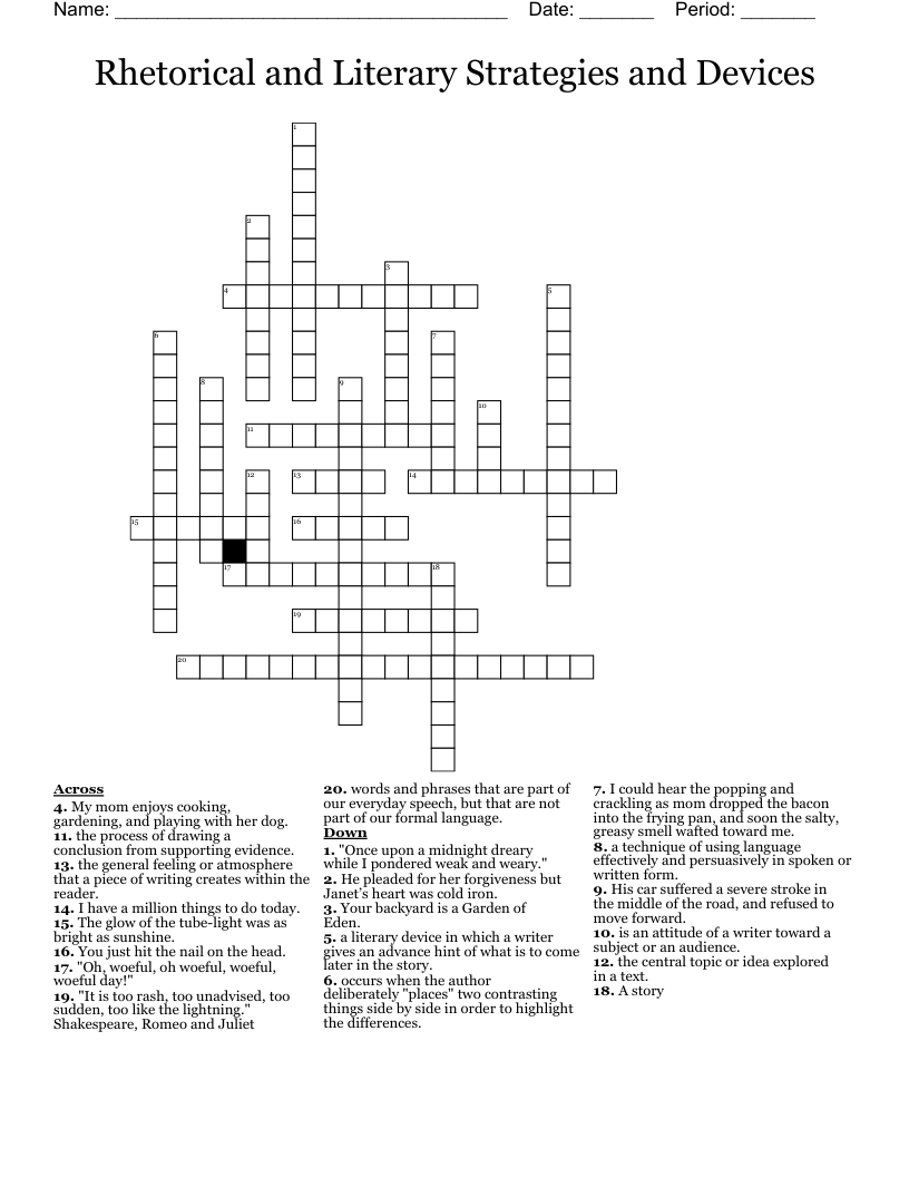 Rhetorical and Literary Strategies and Devices Crossword