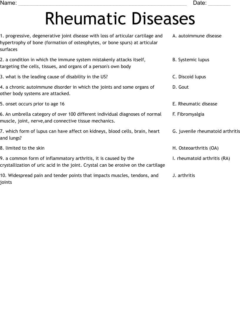 Rheumatic Diseases  Worksheet