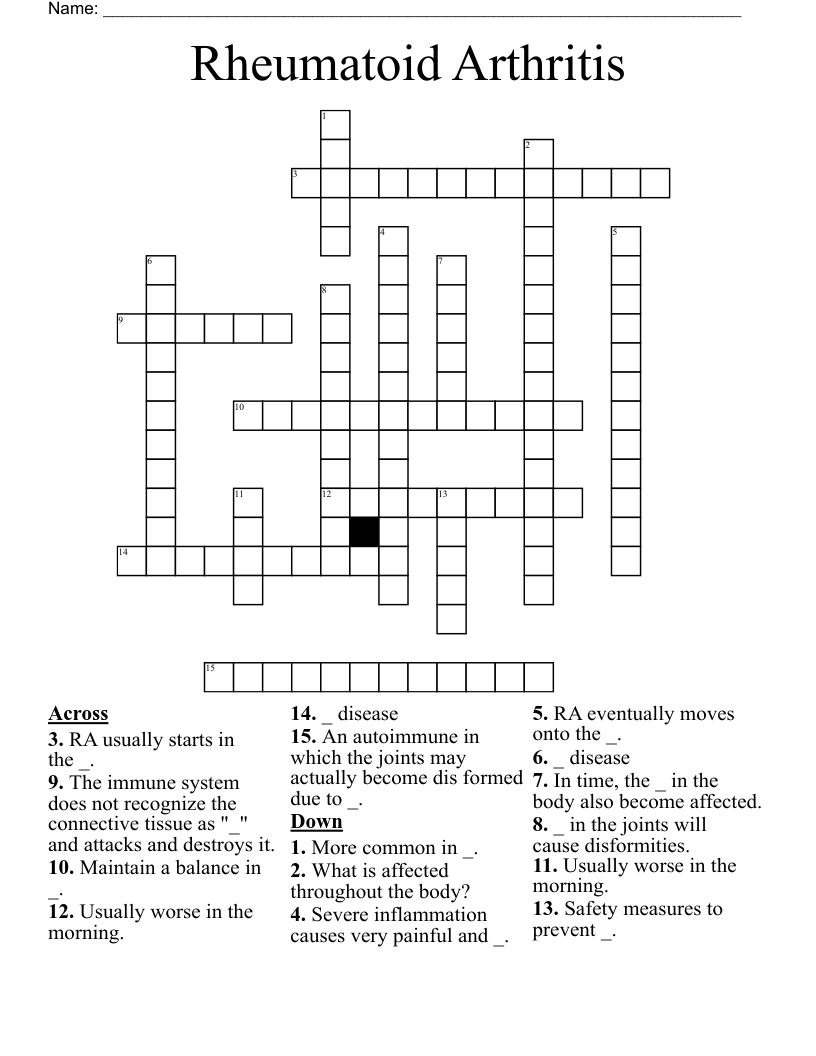 Rheumatoid Arthritis Crossword