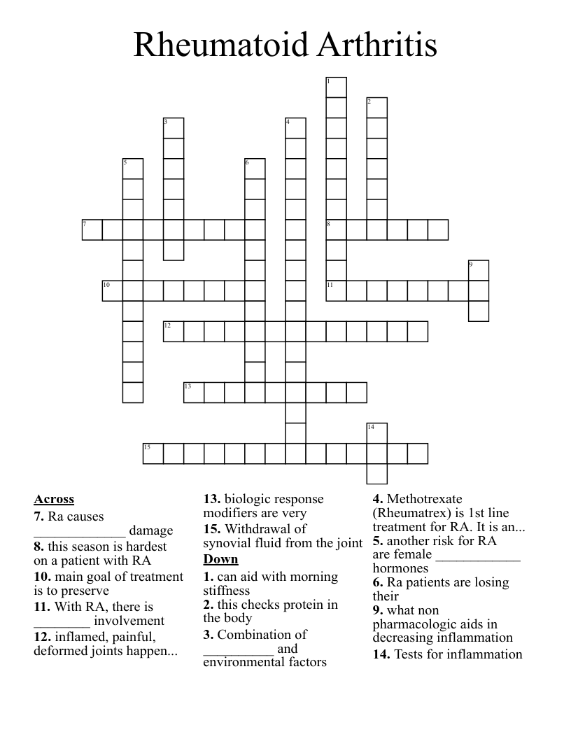 Rheumatoid Arthritis  Crossword