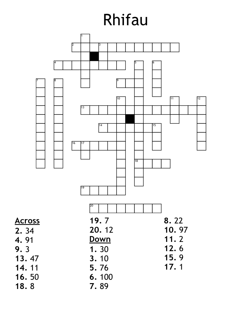 Rhifau Crossword