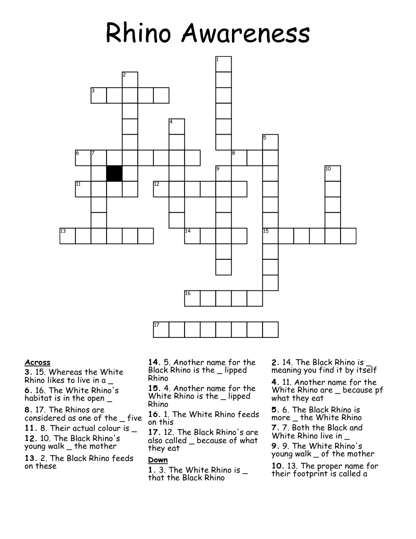 Rhino Awareness  Crossword