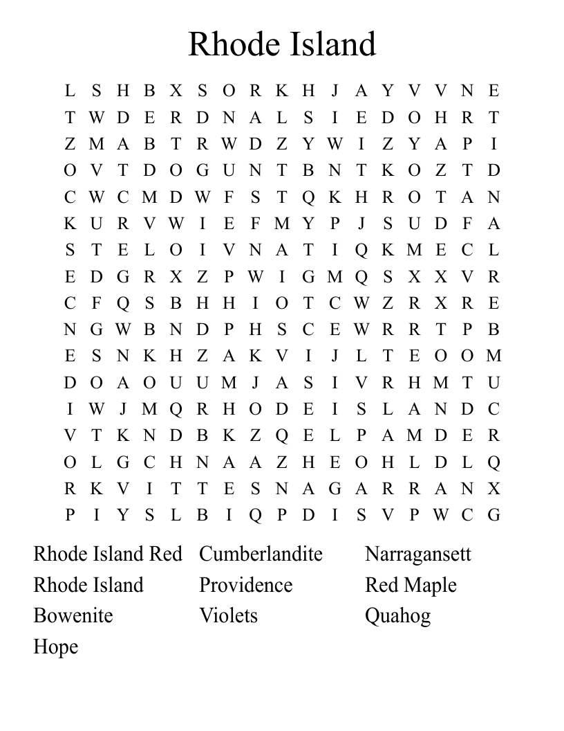 Rhode Island Word Search