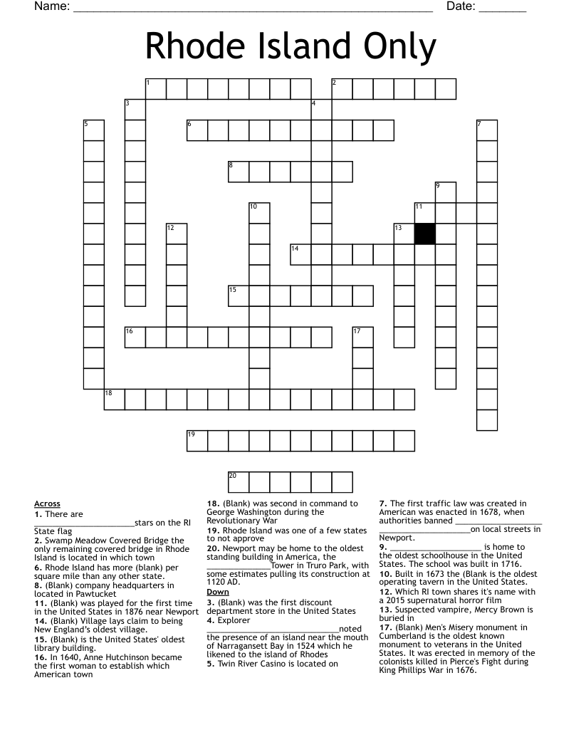 Rhode Island Only Crossword