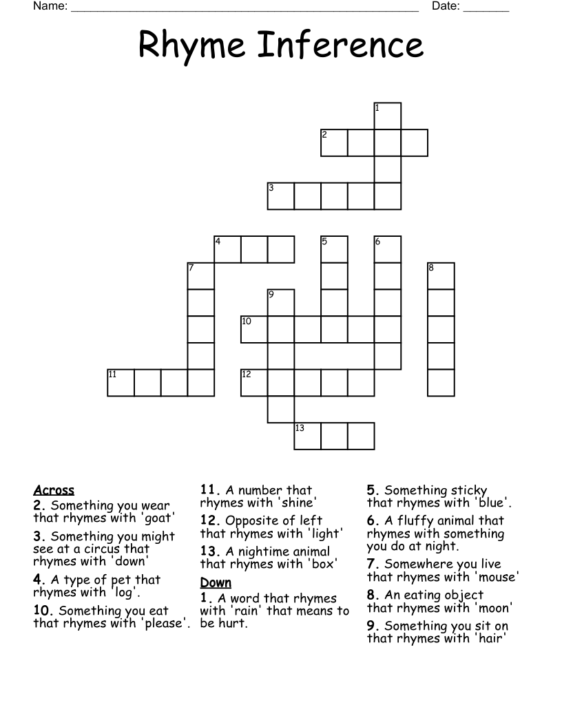 Rhyme Inference Crossword