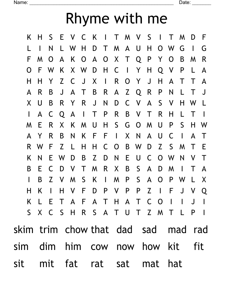 Rhyme with me Word Search