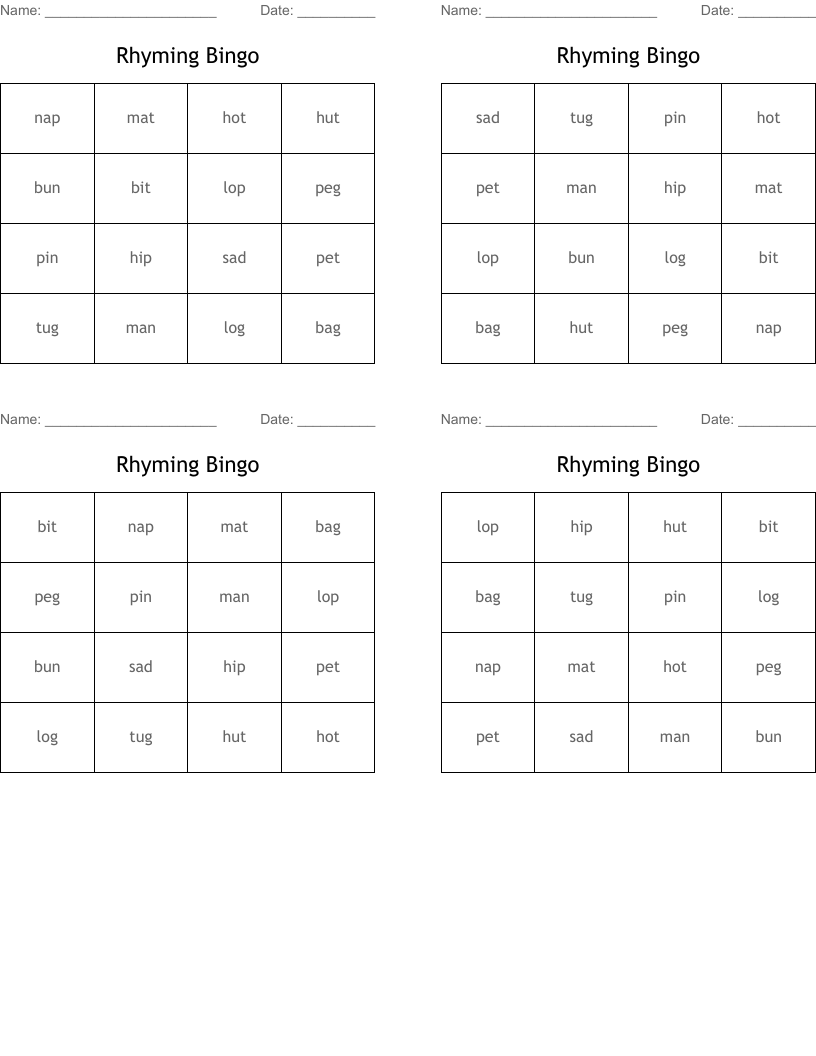 Rhyming Bingo