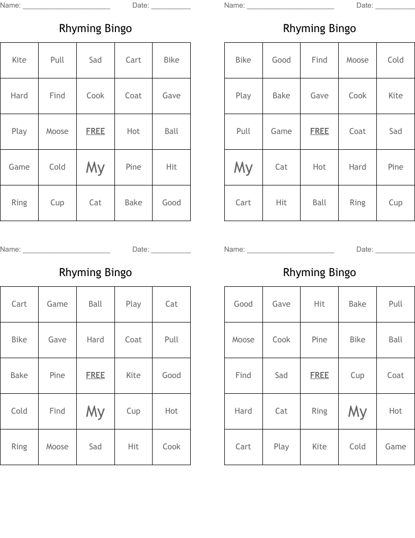 Rhyming Bingo
