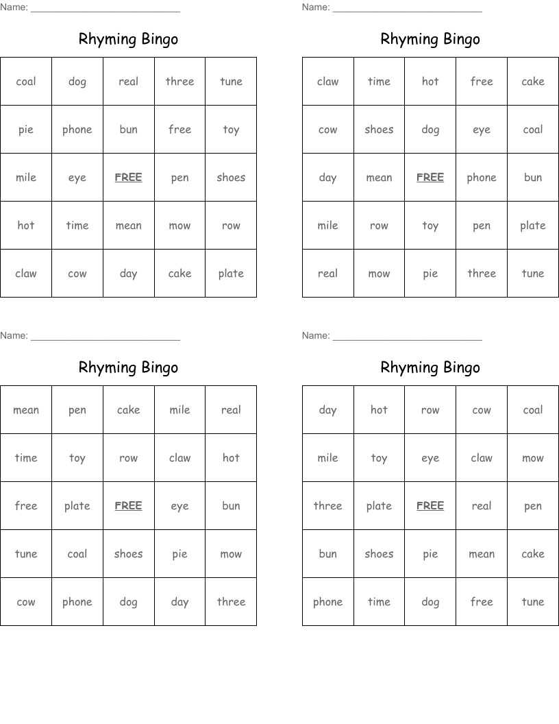 Rhyming Bingo