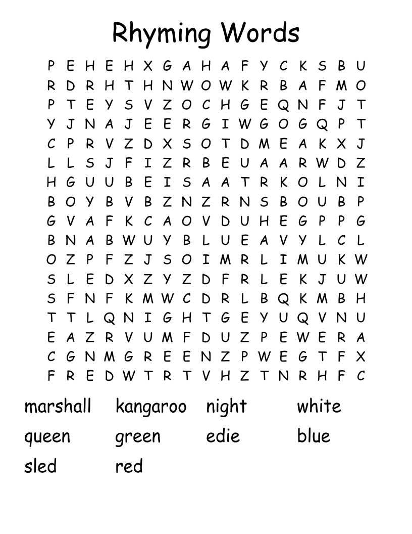 Rhyming Words Word Search