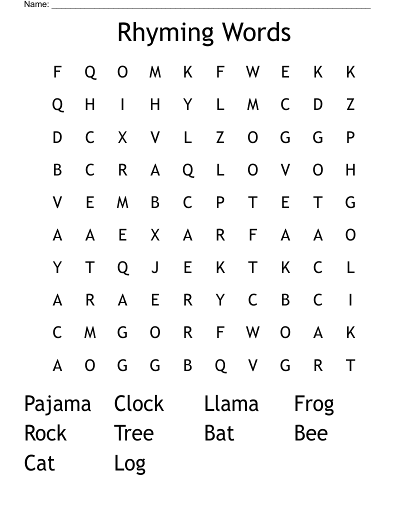 Rhyming Words Word Search