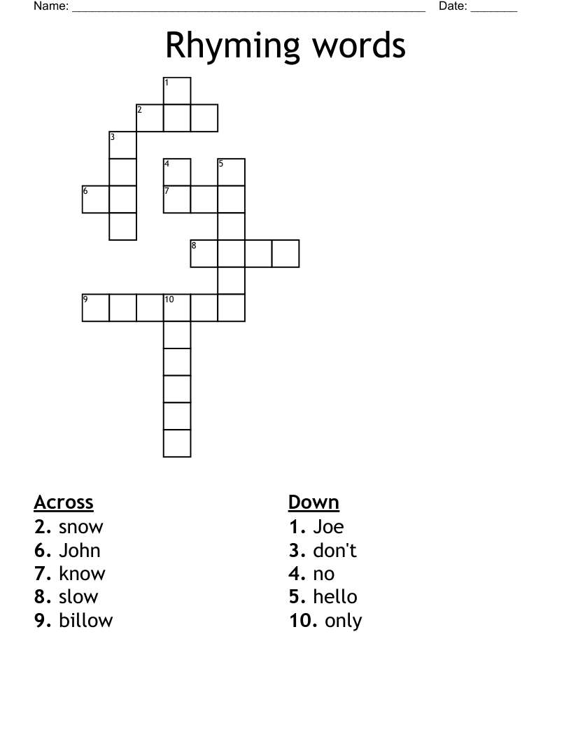Rhyming words Crossword