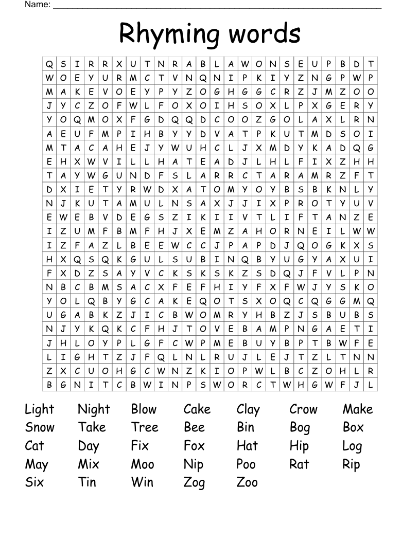 Rhyming words  Word Search