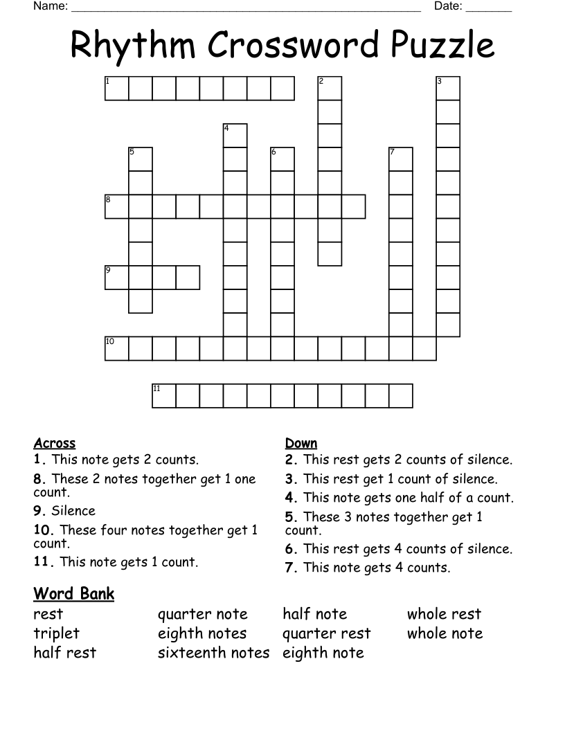 Rhythm Crossword Puzzle