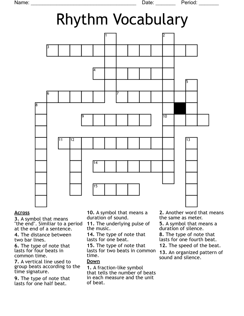 Rhythm Vocabulary  Crossword