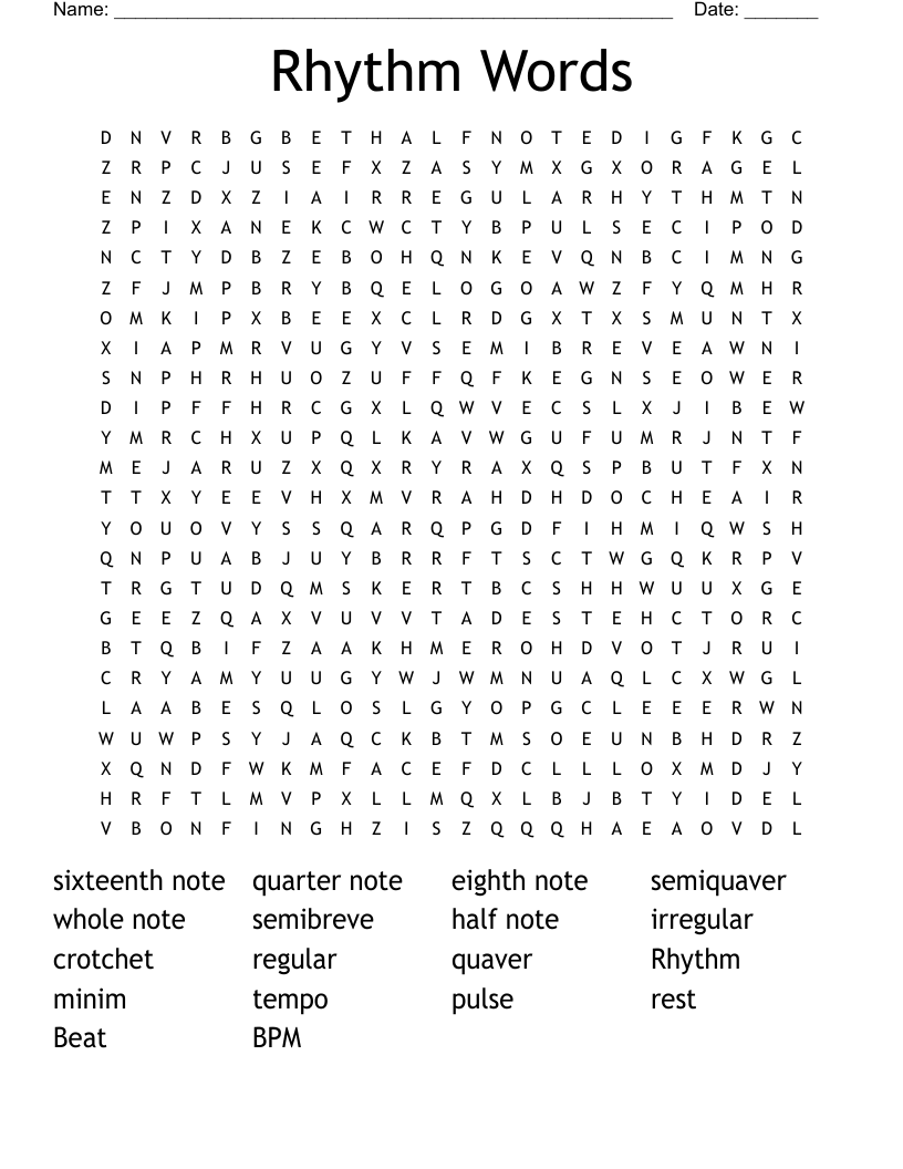 Rhythm Words Word Search