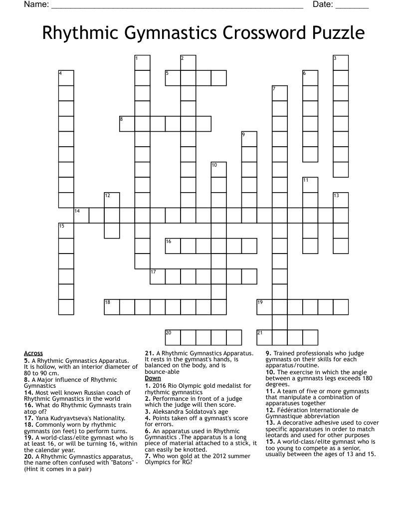 Rhythmic Gymnastics Crossword Puzzle