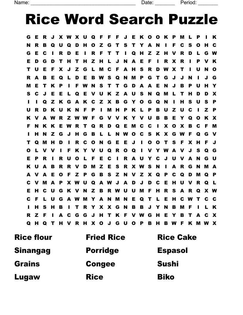 Rice Word Search Puzzle