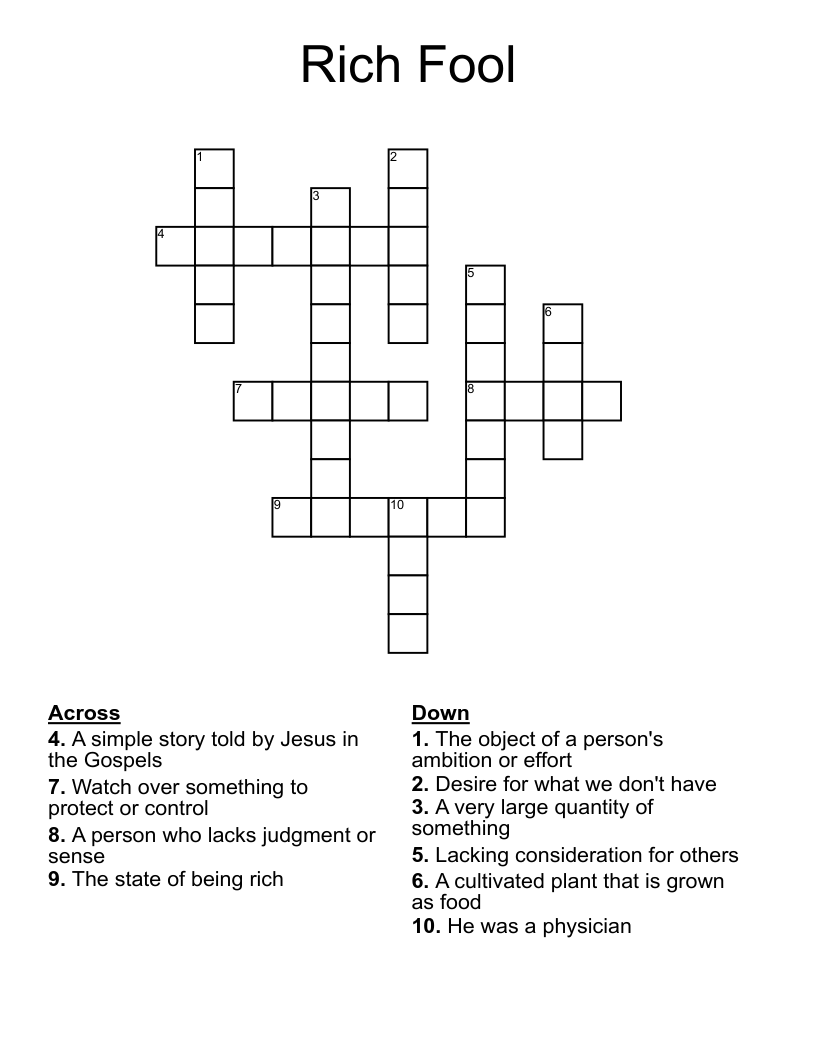 Rich Fool Crossword