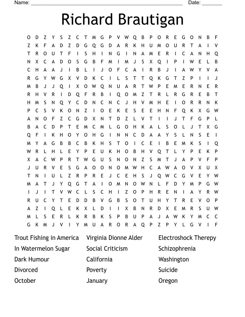 Richard Brautigan Word Search