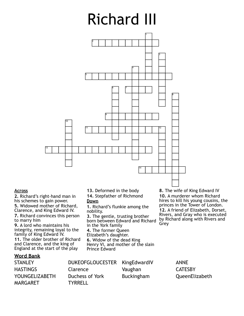 Richard III Crossword