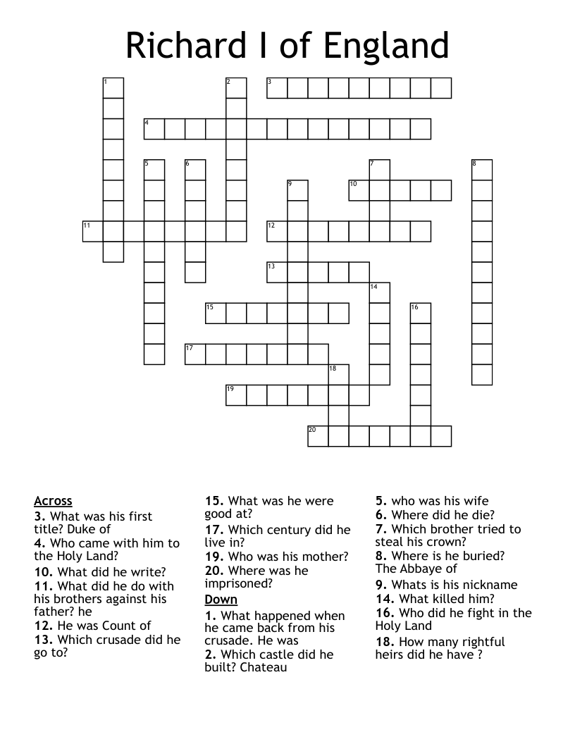 Richard I of England Crossword