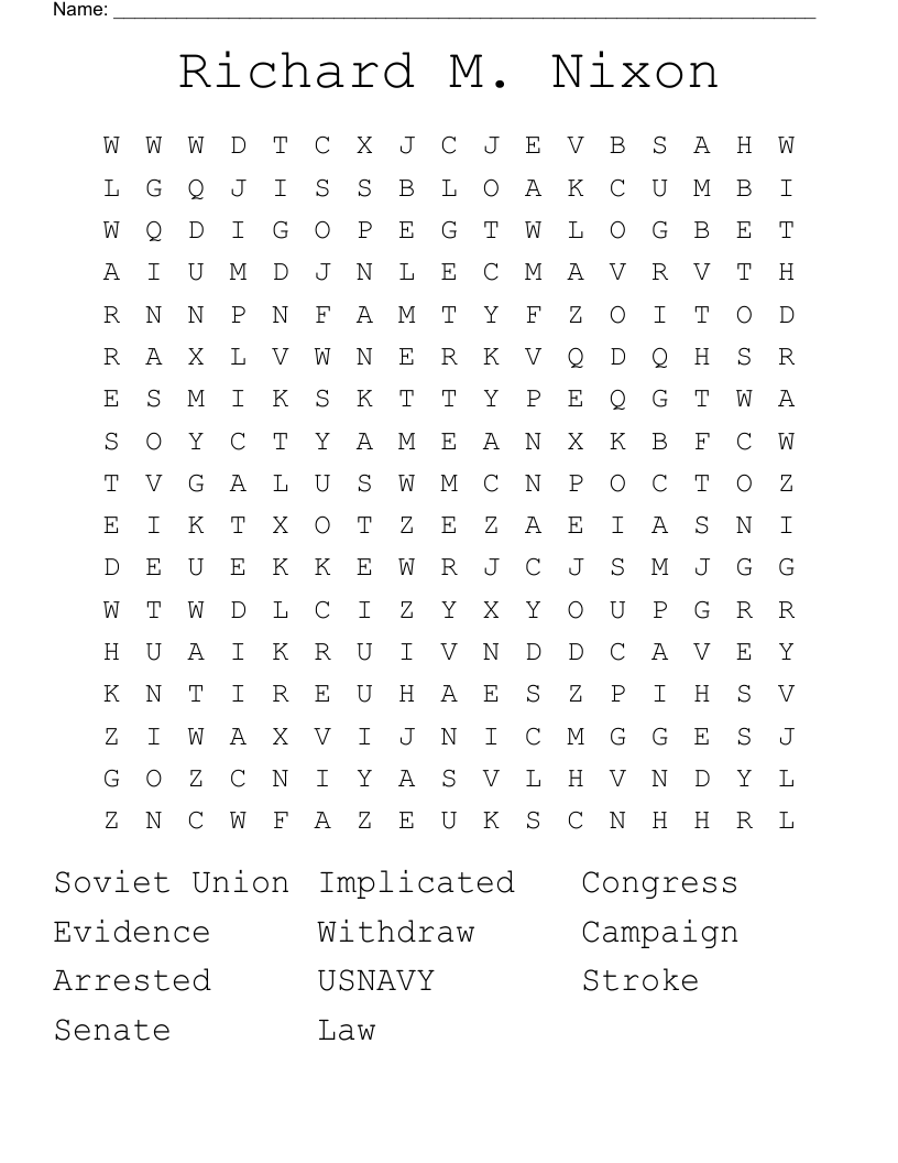 Richard M. Nixon Word Search