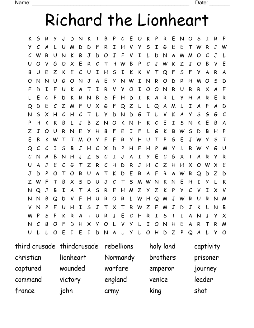 Richard the Lionheart Word Search