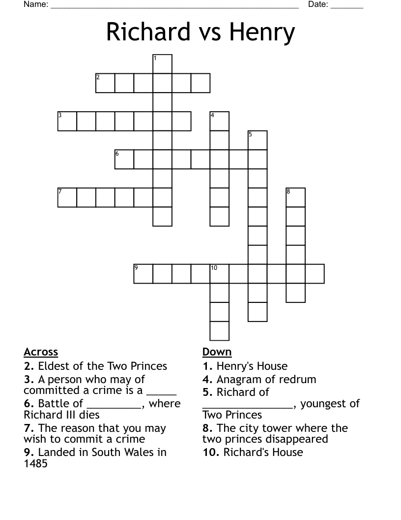 Richard vs Henry Crossword