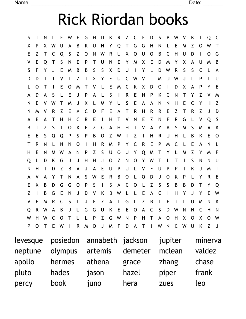 Rick Riordan books Word Search