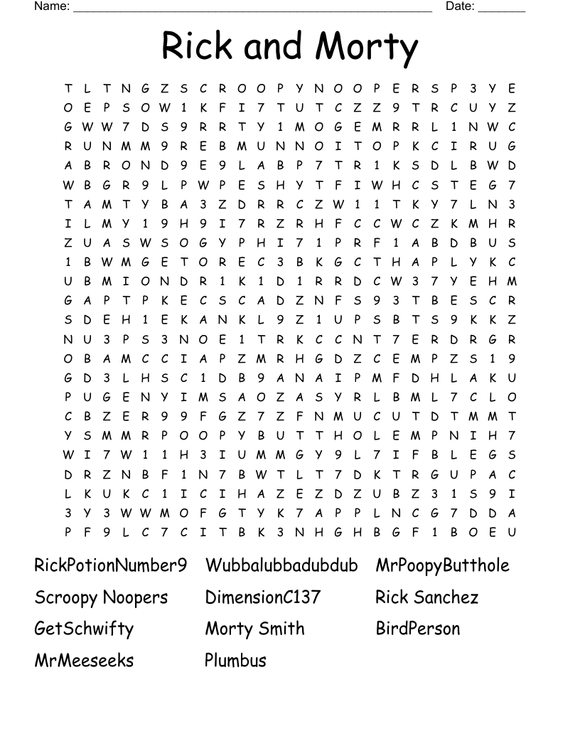 Rick and Morty Word Search