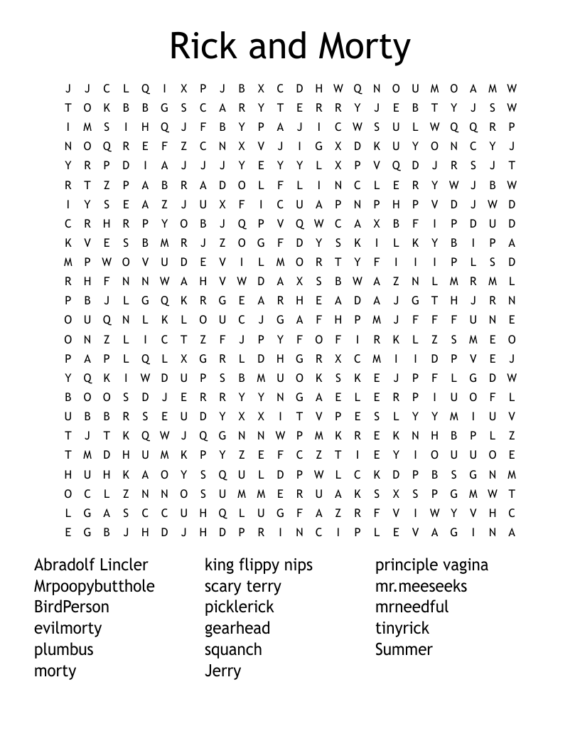 Rick and Morty Word Search
