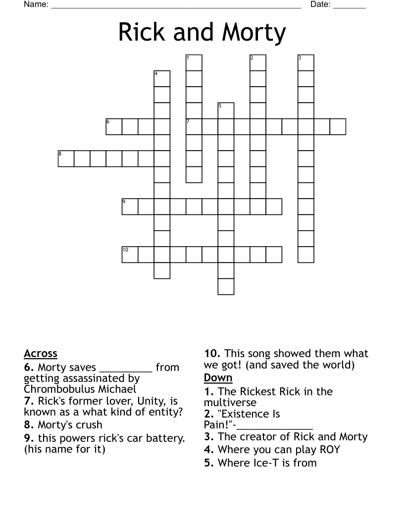 Rick and Morty Crossword