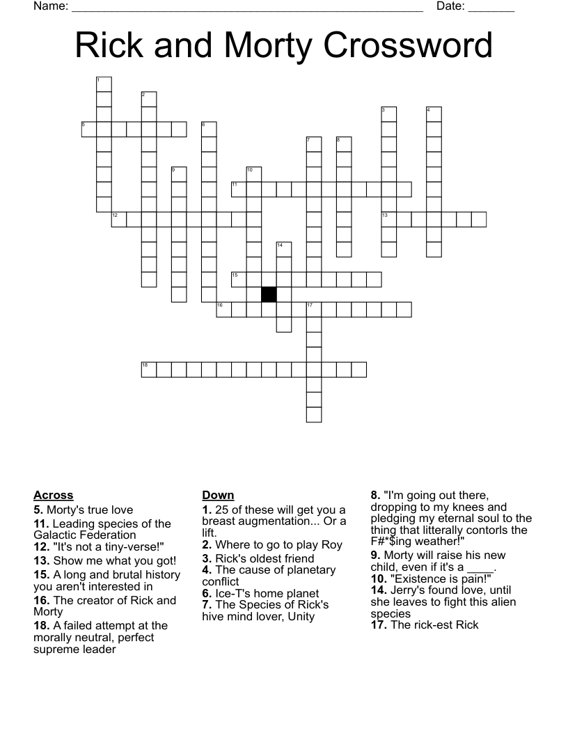 Rick and Morty Crossword